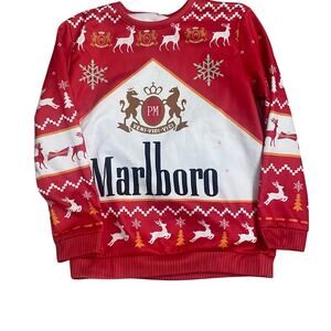 Marlboro Ugly Christmas All-Over Print Sweatshirt Crew Neck Sz M Budweiser Deer
